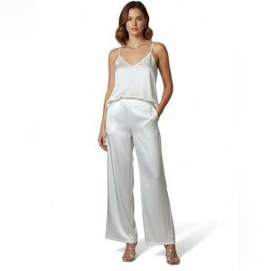 PRETTY LITTLE THING White Satin Wide Leg Flowy Pants Side Zip Close Us Sz 16